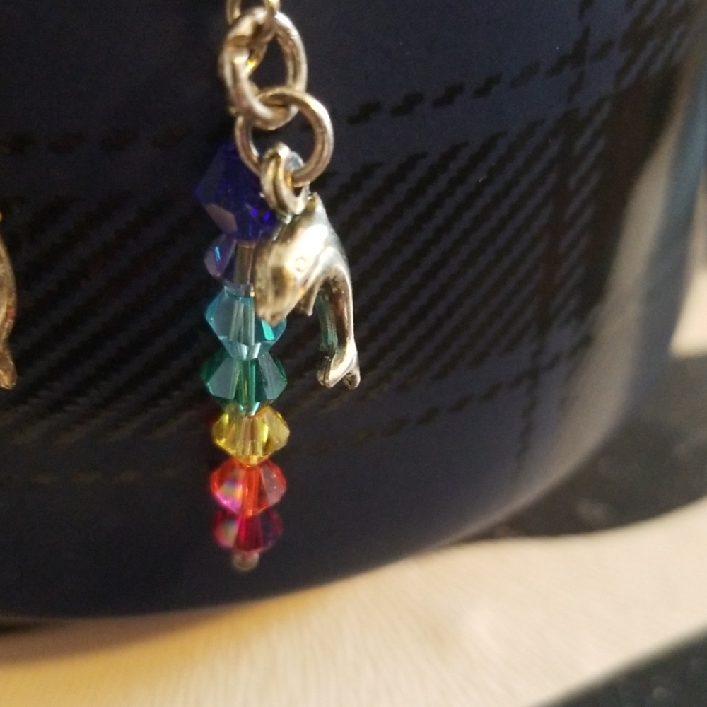 Rainbow crystal bead earring dolphin SS hook